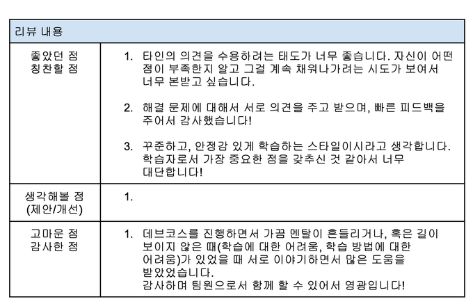 NEW팀 피어리뷰